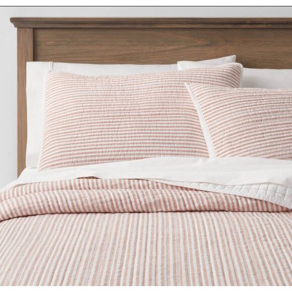 Threshold Standard Reversible Cotton Stripe Quilt Sham Pillow Cover Terracotta - Picture 1 of 8